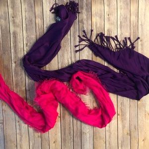 TWO scarves - hot pink scarf and purple pashmina